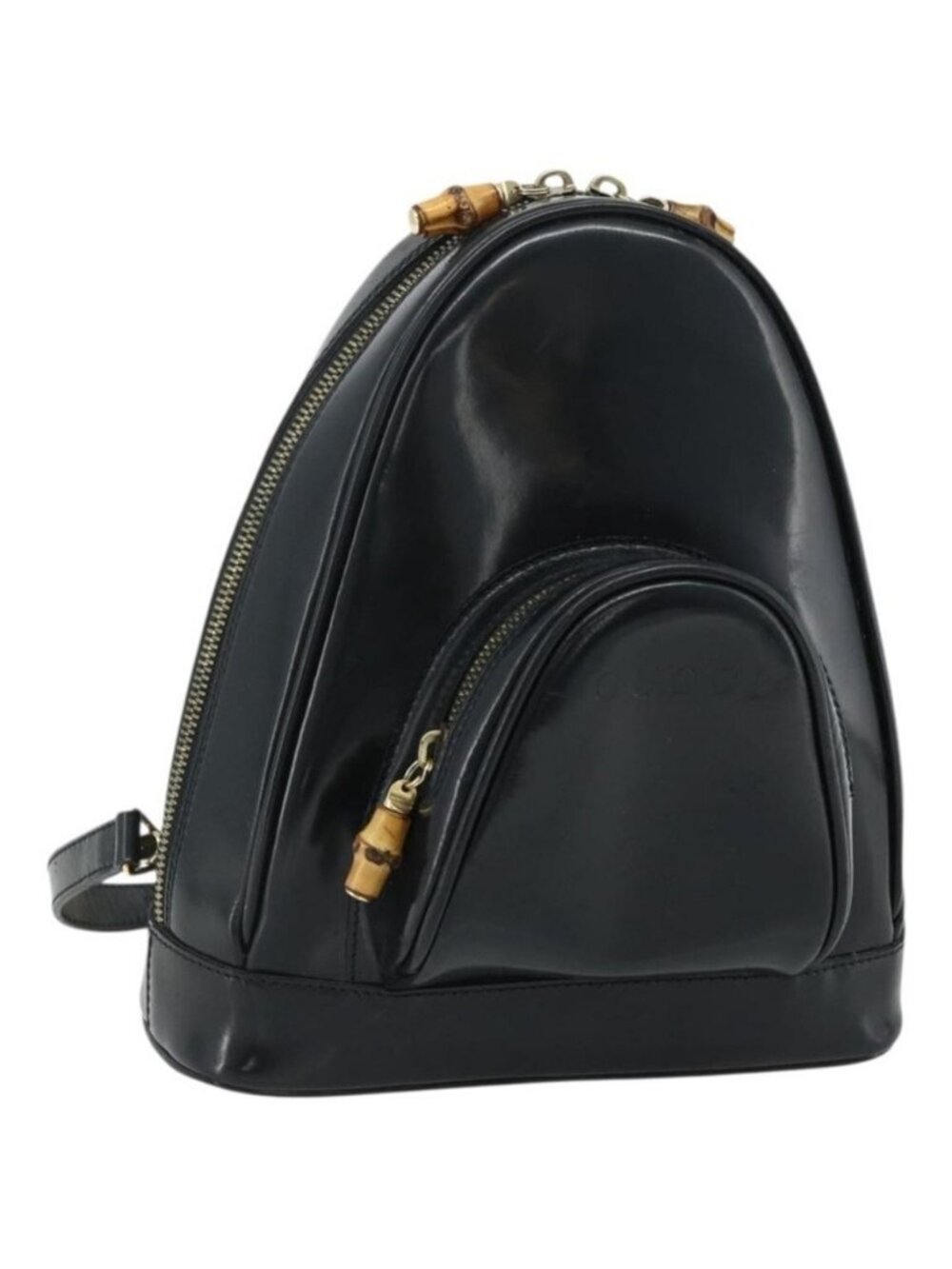 Authentic GUCCI Bamboo Shoulder Bag Patent Leather Black Gold 003 2113 0127